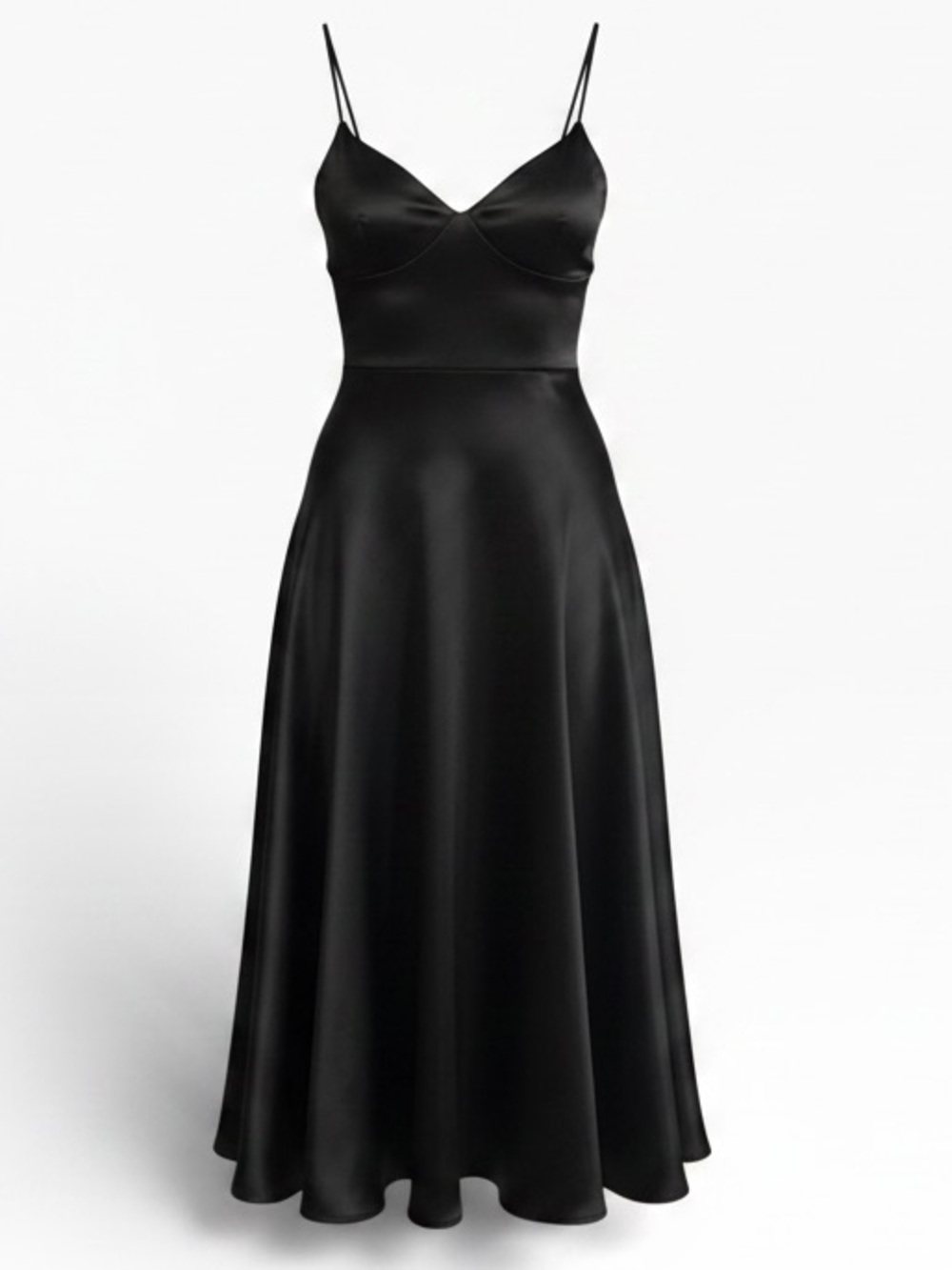 🖤 Lulus Black Satin A-Line Midi Dress – Size M